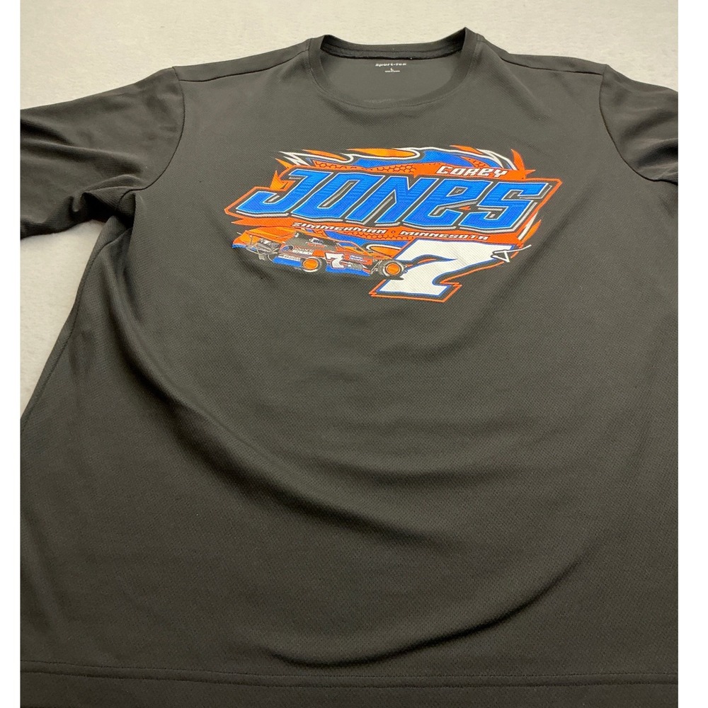 Sport-Tek Corey Jones Racing T-Shirt Dirt Track Graphic Black Large Sporty